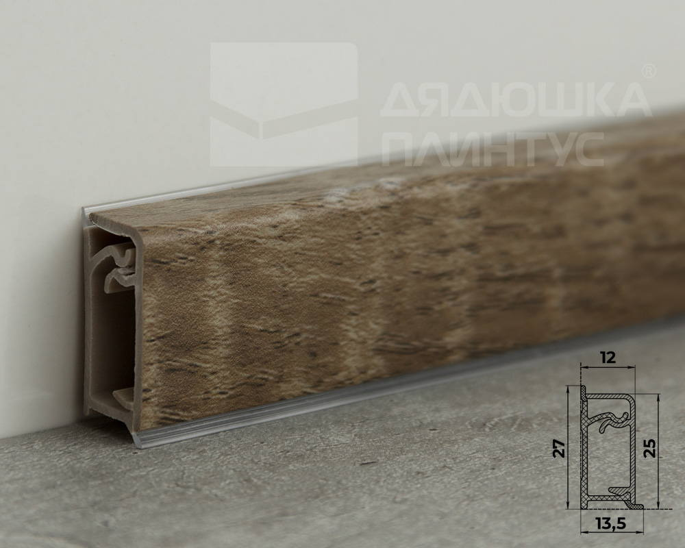 Плинтус для столешниц прямоугольный ПВХ Волшебная палочка 25*12мм 3м 3231 Дуб сонома темный