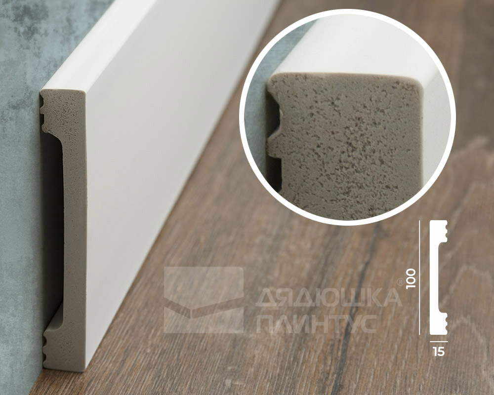 Плинтус из полистирола высокой плотности Волшебная Палочка 100*15*2000. MSPOL 104 Белый под покраску