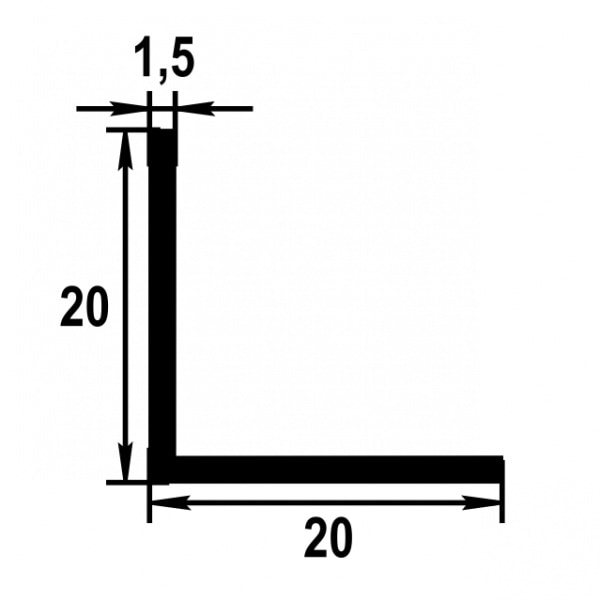Уголок равнополочный 20х20 мм Уп 06.2000.501л Серебро. Цена за 5 штук.