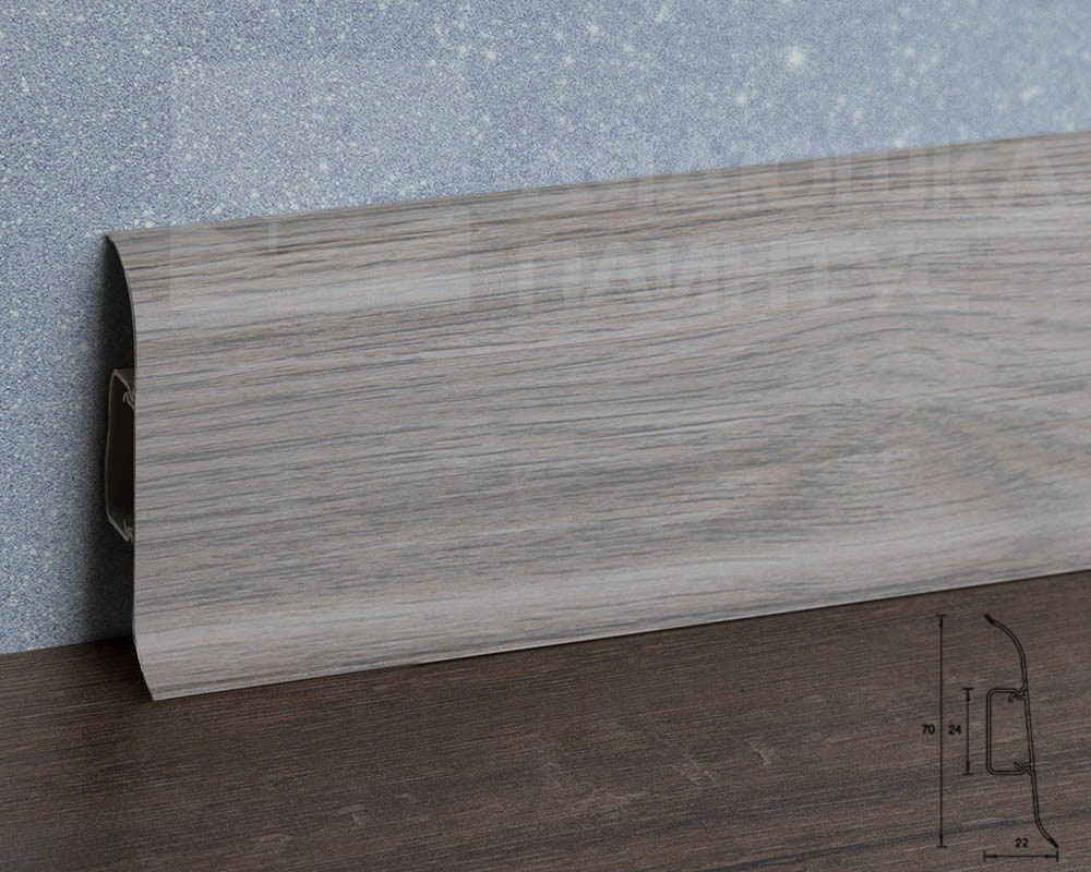 Плинтус ПВХ Идеал Классик 70мм 2,2м 253 Ясень серый