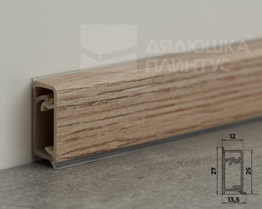 Плинтус для столешниц прямоугольный ПВХ Волшебная палочка 25*12мм 3м 2075 Дуб кера
