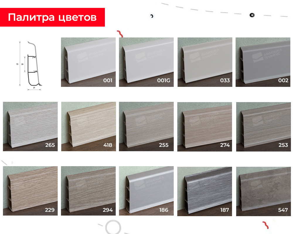 Плинтус ПВХ со съемной панелью Идеал Деконика 70 мм 548 Лофт серый