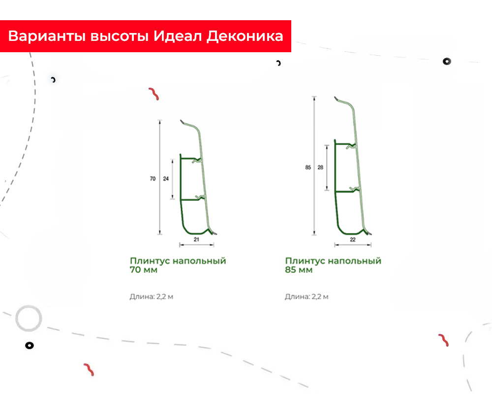 Плинтус ПВХ со съемной панелью Идеал Деконика 70 мм 001-G Белый глянцевый