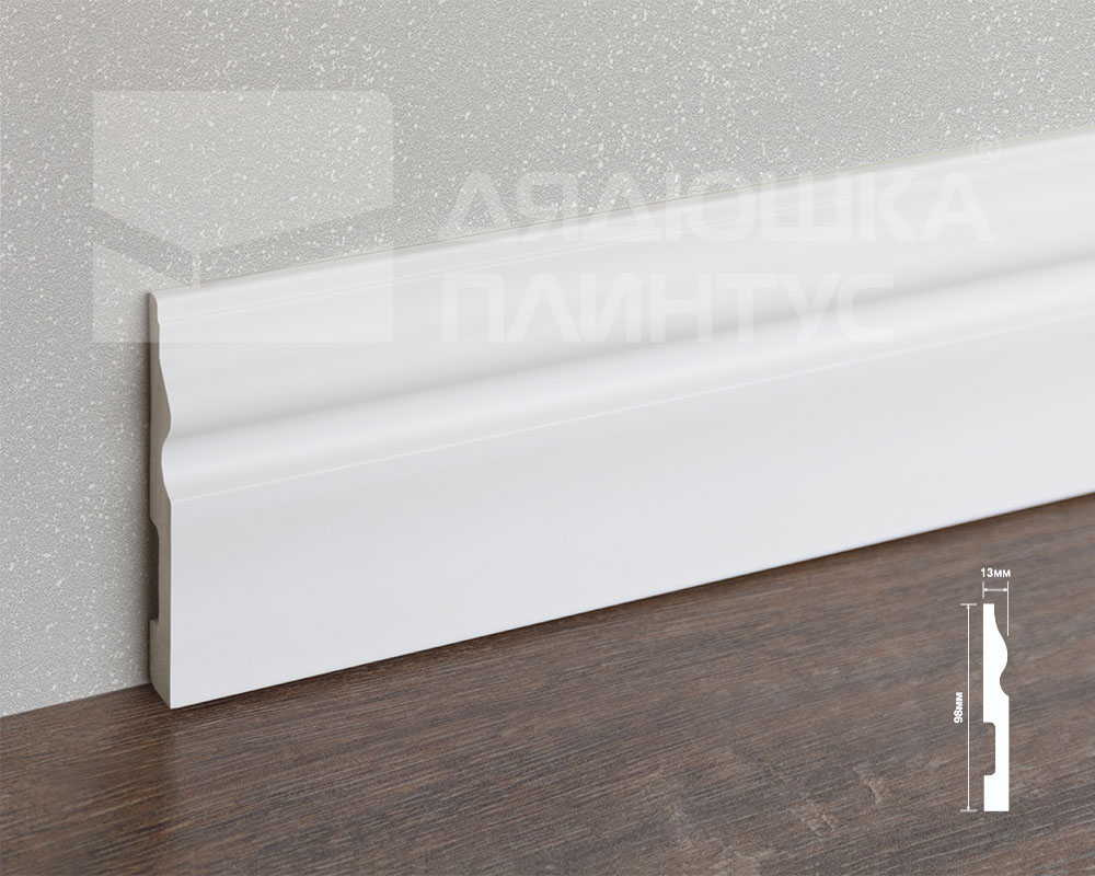 Плинтус из полистирола высокой плотности HI WOOD B100 98мм х 13мм х 2,0м.